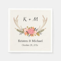Rustic Chic Floral Deer Antler Wedding Monogram