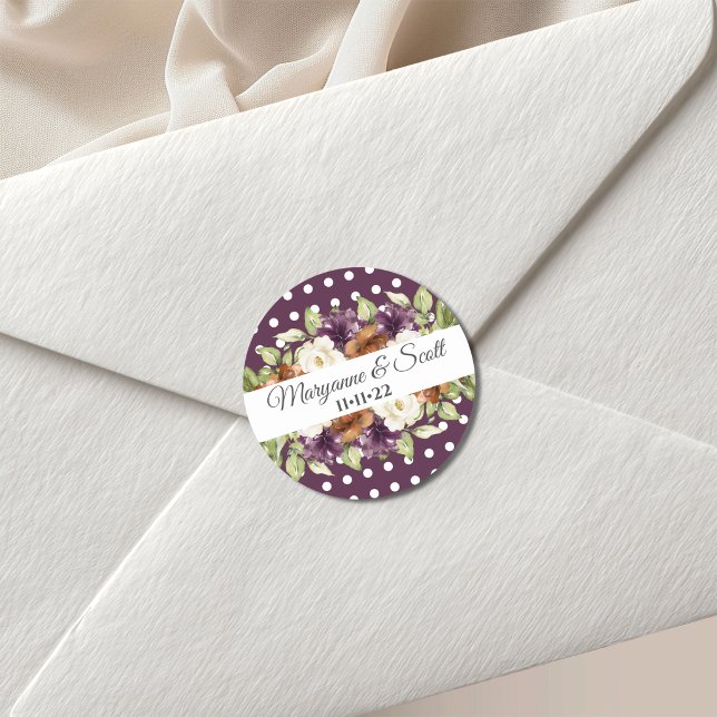 Rustic Chic Floral Fall Wedding Invitation Classic Round Sticker (Creator Uploaded)