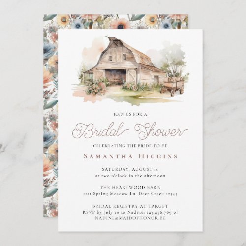 Rustic Chic Floral Farmhouse Barn Bridal Shower Invitation