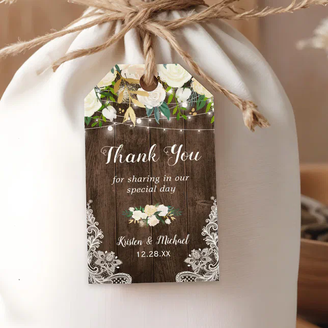 Rustic Chic Floral Lace Wedding Favor Thank You Gift Tags | Zazzle