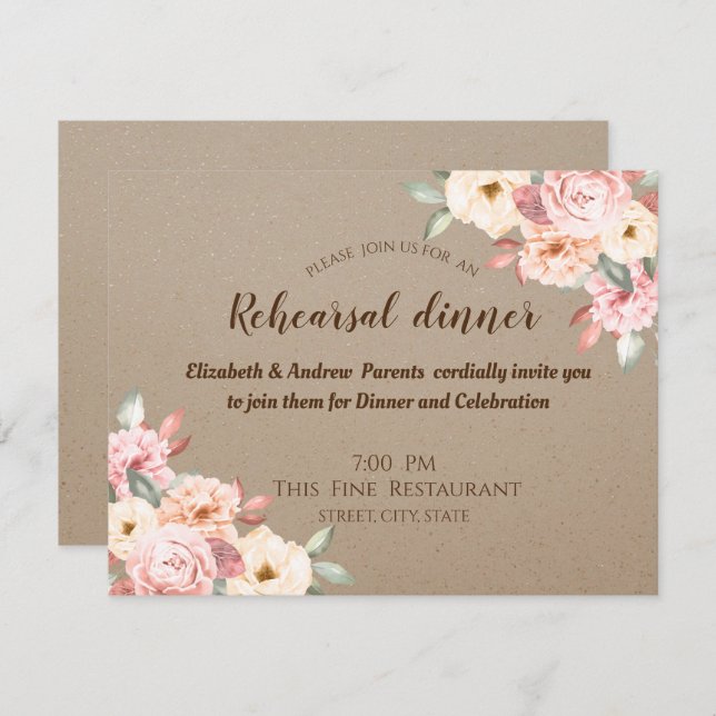 Rustic Chic Floral  Rehearsal Dinner Invitation (Front/Back)