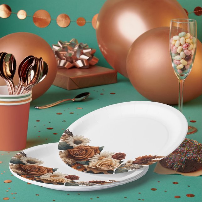 Rustic Chic Floral Wedding Paper Plates (Multi)
