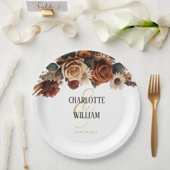 Rustic Chic Floral Wedding Paper Plates (Wedding)
