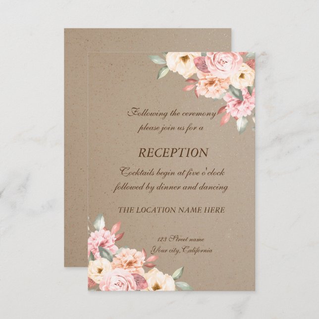 Rustic Chic Floral Wedding Reception Invitation (Front/Back)