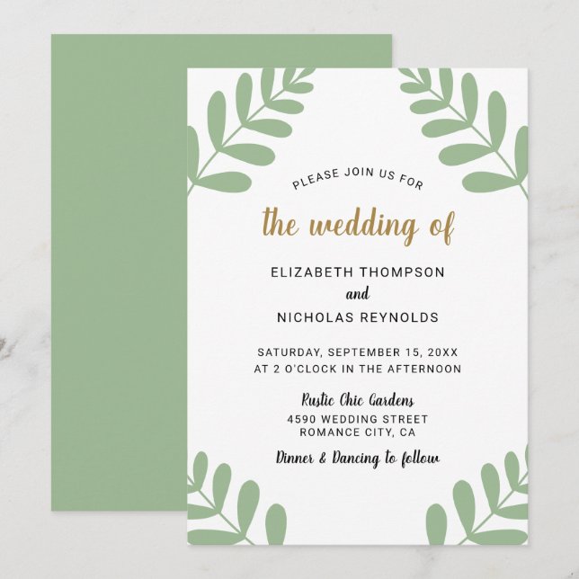 Rustic Chic Floral Wedding Sage Green Country Invitation (Front/Back)