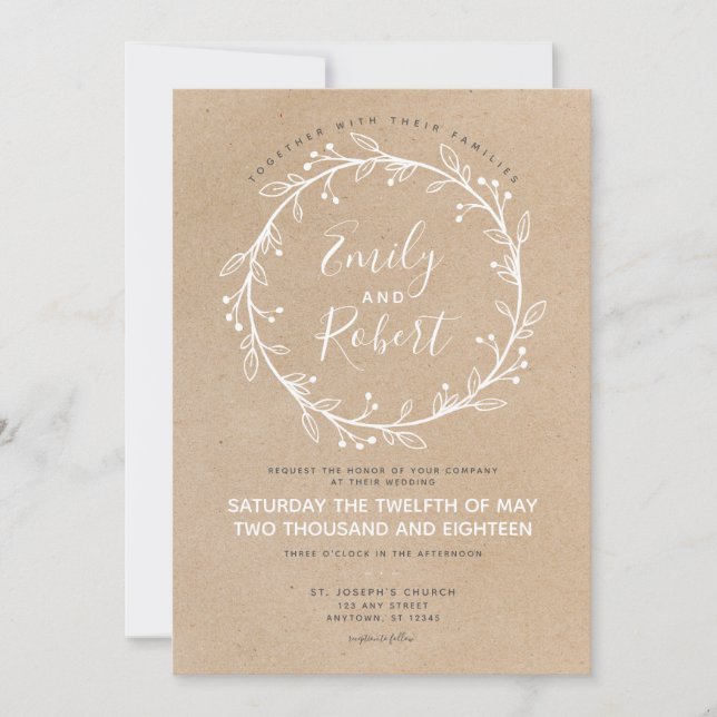 Rustic Chic Floral Wreath Wedding Invitation (Front)