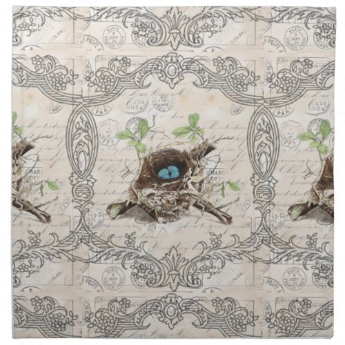 rustic chic french country botanical bird nest cloth napkin