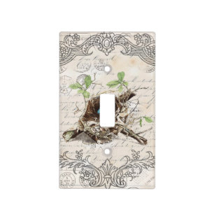 rustic chic french country botanical bird nest light switch cover