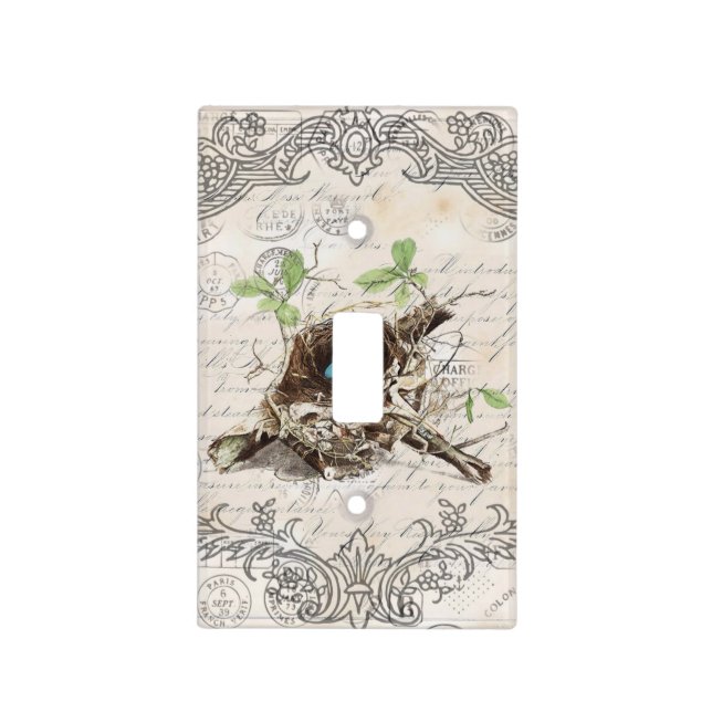 rustic chic french country botanical bird nest light switch cover (Front)