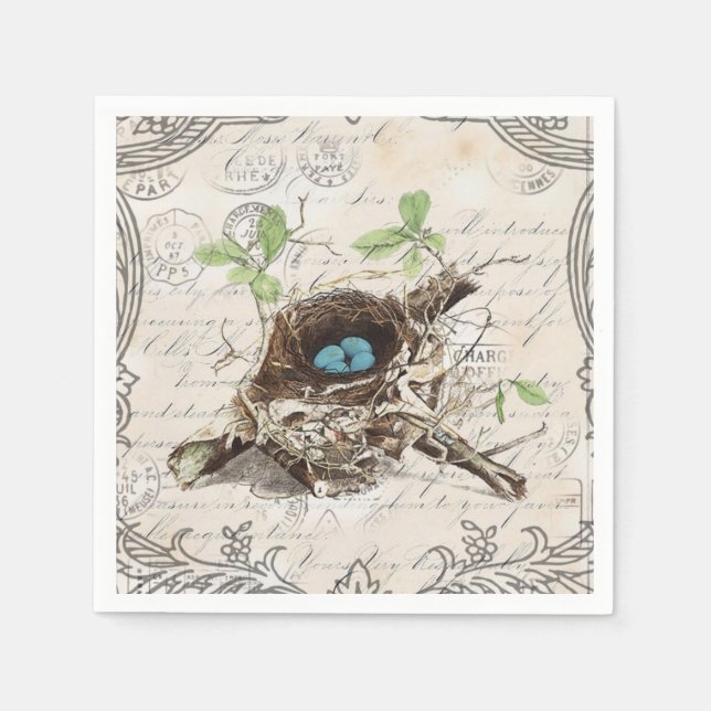 rustic chic french country botanical bird nest napkins (Front)