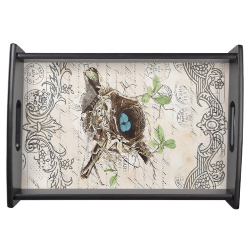 rustic chic french country botanical bird nest serving tray