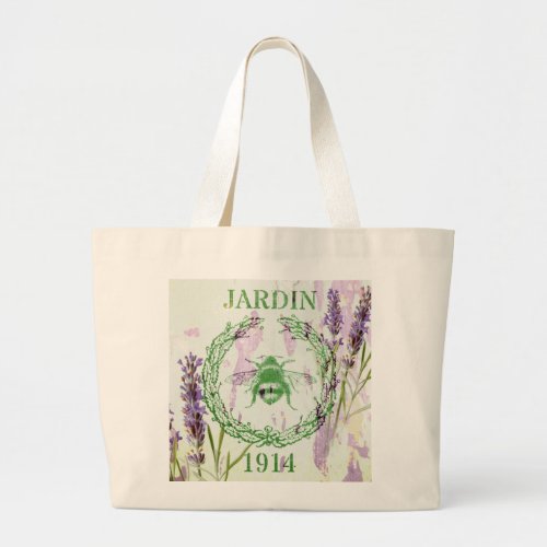 rustic chic french country lavender vintage bee large tote bag