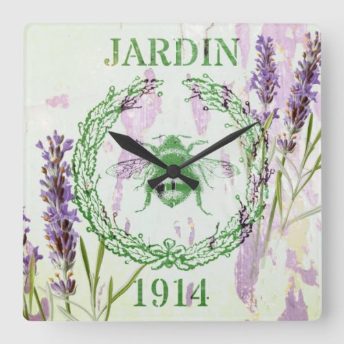 rustic chic french country lavender vintage bee square wall clock