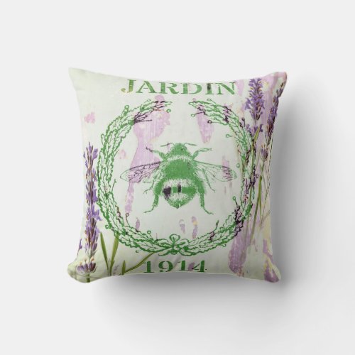 rustic chic french country lavender vintage bee throw pillow