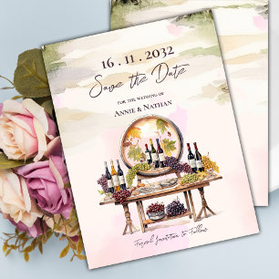 Rustic Chic Grapevine-Inspired Winery Wedding Announcement Postcard