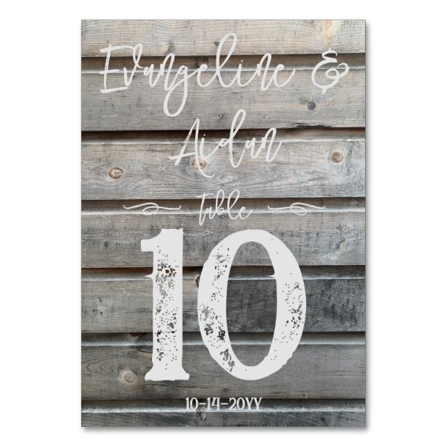 Rustic Chic Gray Barnwood Wedding Table Number (Front)
