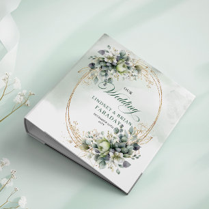Rustic Chic Green and Gold Botanical Wedding Memor 3 Ring Binder