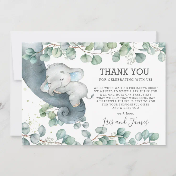 Blue Elephant Design Baby Shower Thank You 20 Personalized Thank You Cards 