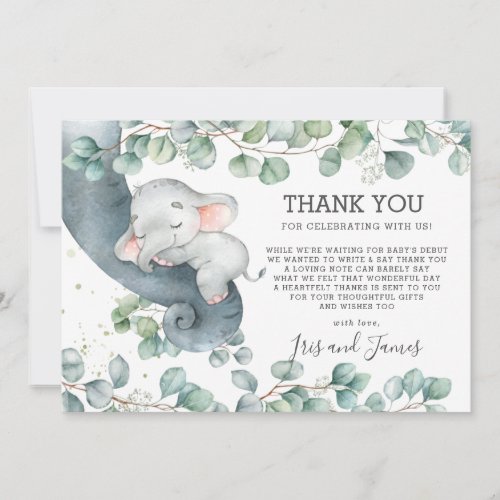 Rustic Chic Greenery Elephant Baby Shower Girl Thank You Card