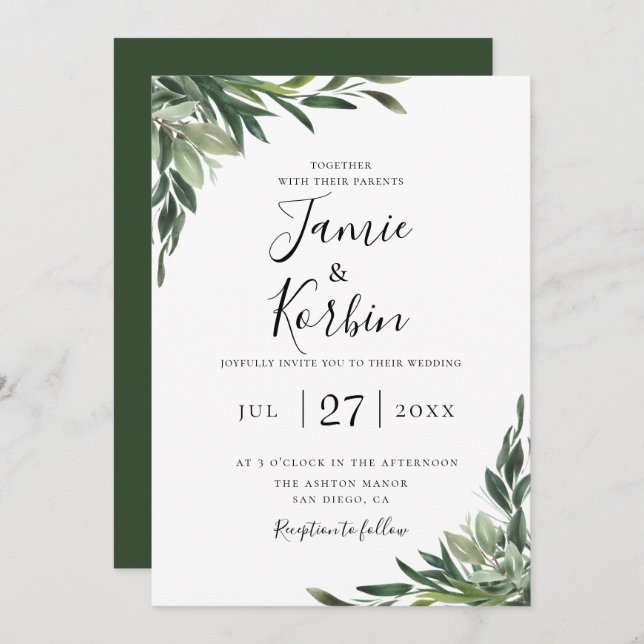 Rustic Chic Greenery Wedding Invitation (Front/Back)