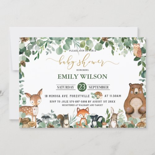 Rustic Chic Greenery Woodland Animals Baby Shower  Invitation