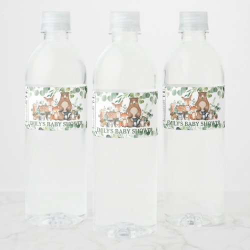 Rustic Chic Greenery Woodland Animals Baby Shower  Water Bottle Label