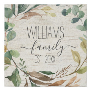 Rustic Chic Greenery Wreath Birch Family Name Faux Canvas Print