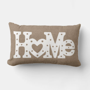 Rustic Chic "Home" Burlap Effect Lumbar Pillow