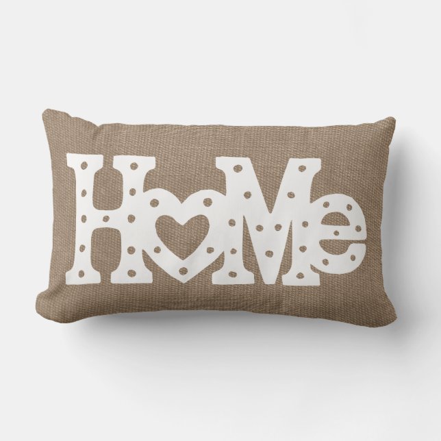 Rustic Chic "Home" Burlap Effect Lumbar Pillow (Front)