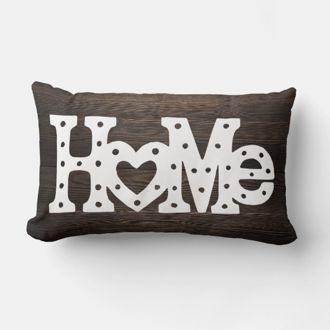 Rustic Chic "Home" Wood Effect Lumbar Pillow (Front)