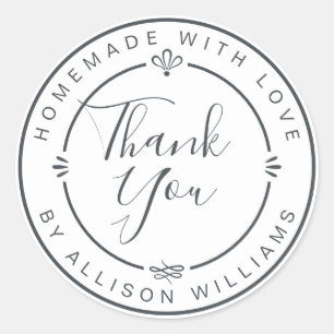 Rustic Chic Homemade Monogram Thank You White Classic Round Sticker