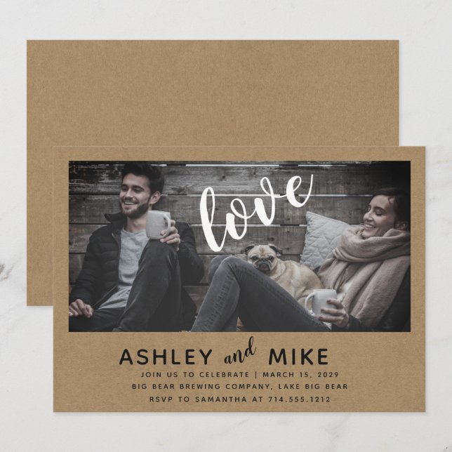 Rustic Chic Kraft Photo Engagement Party Invite (Front/Back)