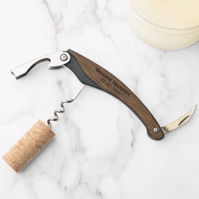 Rustic Chic Medium Taupe Brown Wood Grain Pattern Waiter's Corkscrew (Front)
