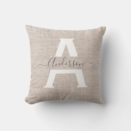 Rustic Chic Modern Family Monogram Trendy Script Throw Pillow