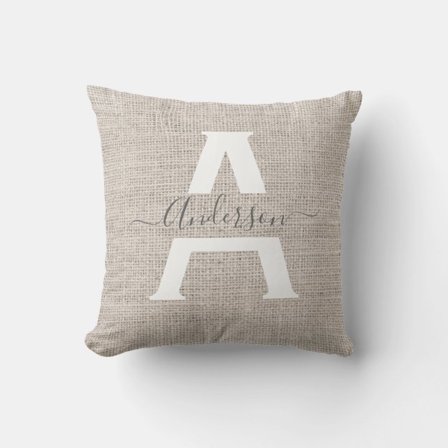 Rustic Chic Modern Family Monogram Trendy Script Throw Pillow (Front)