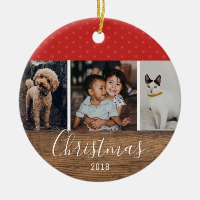 Rustic Chic Modern Multi Photo Ceramic Ornament (Front)