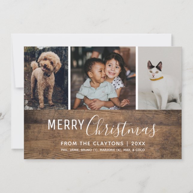 Rustic Chic Modern Multi Photo Christmas Card (Front)