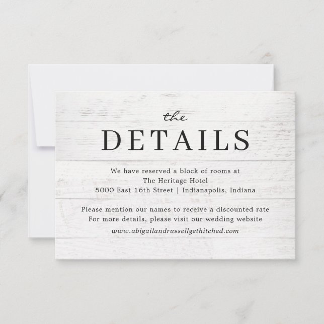 Rustic Chic Modern Wedding Details Card (Front)