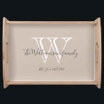 Rustic Chic Monogram Initial And Family Name Chic Serving Tray<br><div class="desc">Rustic Chic Monogram Initial And Family Name Chic Serving Tray. A personalized monogram initial and the family's last name and wedding date in script lettering on a beige background. Create a unique gift for newlyweds. Lovely for their new life together, also perfect as a housewarming gift, wedding shower, bridal shower,...</div>