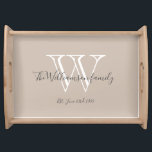 Rustic Chic Monogram Initial And Family Name Chic Serving Tray<br><div class="desc">Rustic Chic Monogram Initial And Family Name Chic Serving Tray. A personalized monogram initial and the family's last name and wedding date in script lettering on a beige background. Create a unique gift for newlyweds. Lovely for their new life together, also perfect as a housewarming gift, wedding shower, bridal shower,...</div>