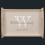 Rustic Chic Monogram Initial And Family Name Cute Serving Tray<br><div class="desc">Rustic Chic Monogram Initial And Family Name Cute Serving Tray. A personalized monogram initial and the family's last name and wedding date in script lettering on a beige background. Create a unique gift for newlyweds. Lovely for their new life together also perfect as a housewarming gift, wedding shower, bridal shower,...</div>