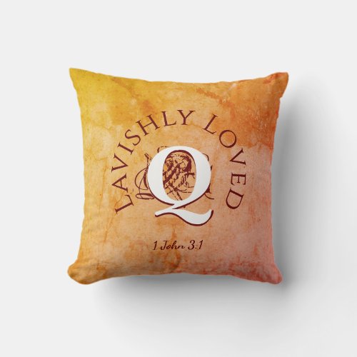 Rustic Chic Monogram Name LAVISHLY LOVED Christian Throw Pillow