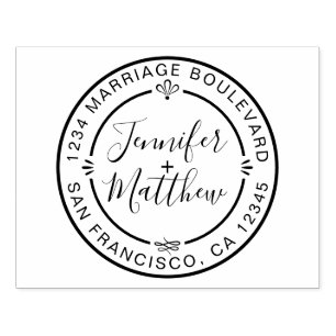 Rustic Chic Monogram Names Round Return Address Rubber Stamp