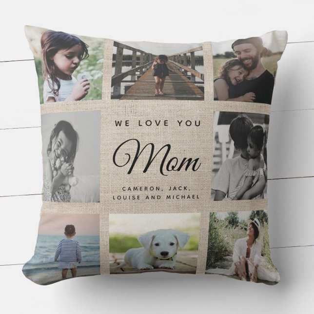 Rustic Chic Mother's Day Mom Family Photo Collage Throw Pillow (Creator Uploaded)