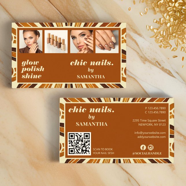 Rustic Chic Nail Salon Business Photo Collage Business Card (Creator Uploaded)