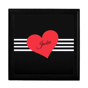 Rustic chic name fancy script heart B & W striped Gift Box