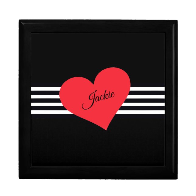 Rustic chic name fancy script heart B & W striped  Gift Box (Front)