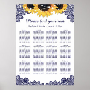 Rustic Chic Navy Blue Sunflower Seating Chart 12