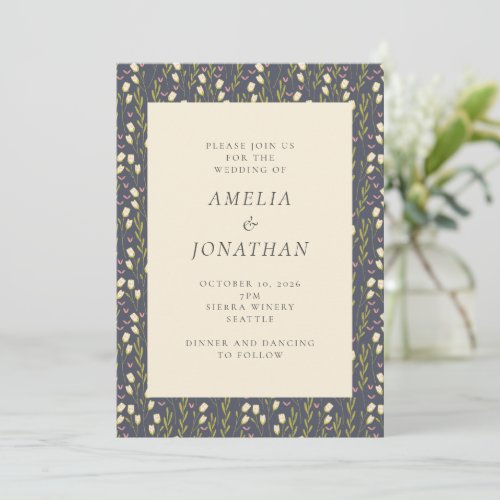 Rustic Chic Navy Garden Floral Stylish Wedding Invitation