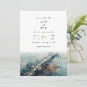 Rustic Chic Oceanic wooden pier Art Beach Wedding Invitation